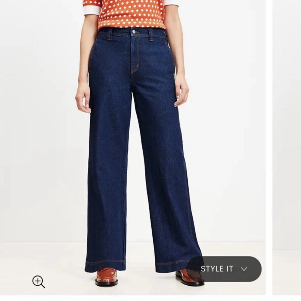 LOFT Dark Blue Flare & Wide Leg Jeans 32/ 14 - Picture 2 of 10